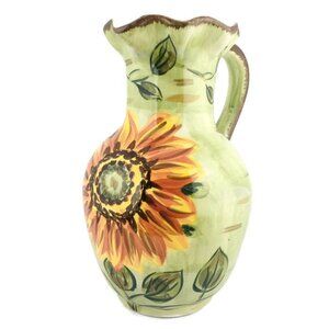 Tabletops PRIMA VERA Orange Yellow Sun Flowers  Stoneware 10" Beverage Pitcher